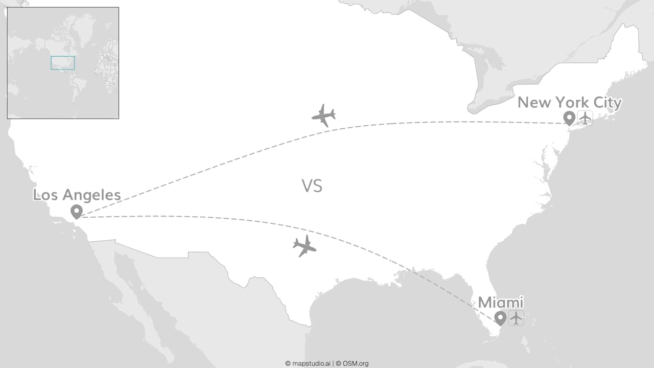 2 for 1 VS: New York, Los Angeles & Miami