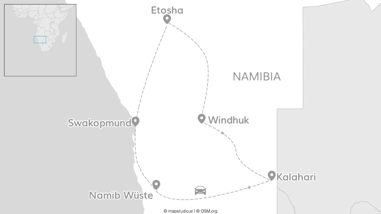 Namibia Roadtrip: Kalahari, Namib & Etosha