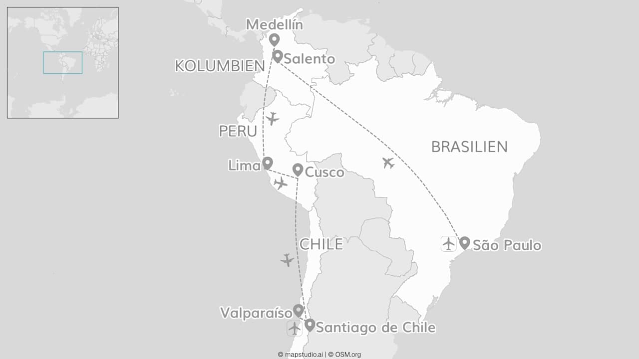 4 Länder Südamerika: Von Brasilien bis Chile